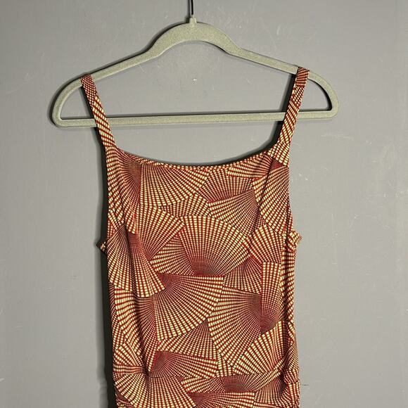 BCBG MaxAzria Red Geometric Print Wrap Swing Dress Ruching Detail Size Small - Picture 8 of 10
